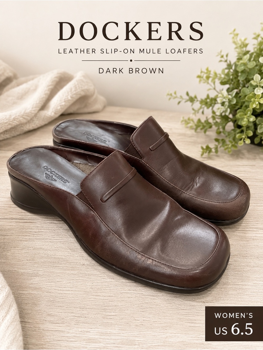 Dockers Brown Leather Slip On Mule Loafers Shoes Women’s 6.5